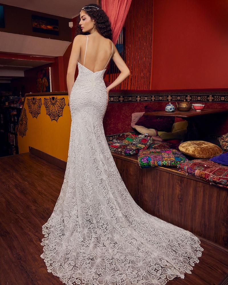 Lp2332 lace mermaid wedding dress with spaghetti straps2